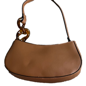BROWN VEGAN LEATHER BAGUETTE BAG